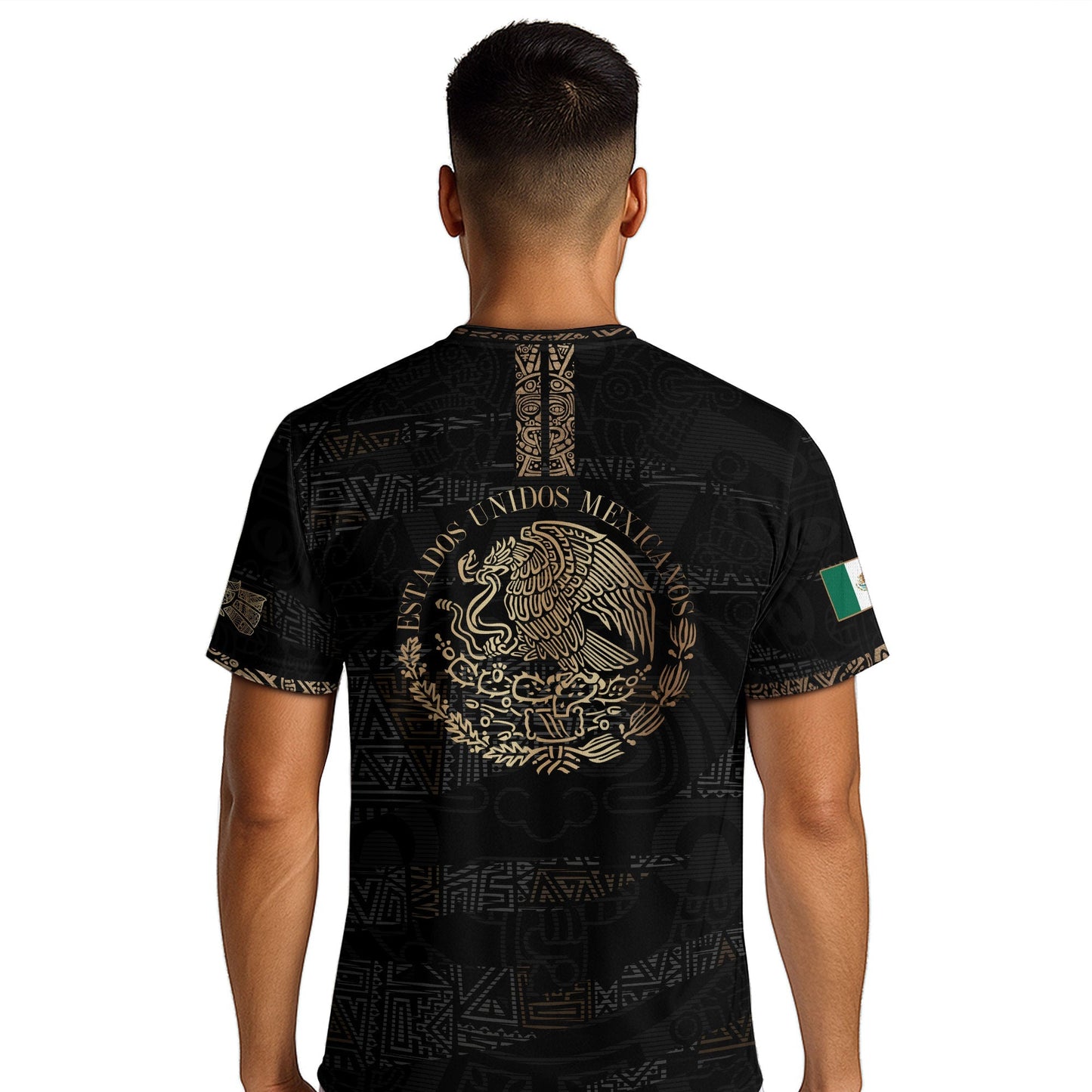 Mexico Black Gold Aztec Heritage Soccer Jersey with Eagle Crest Design